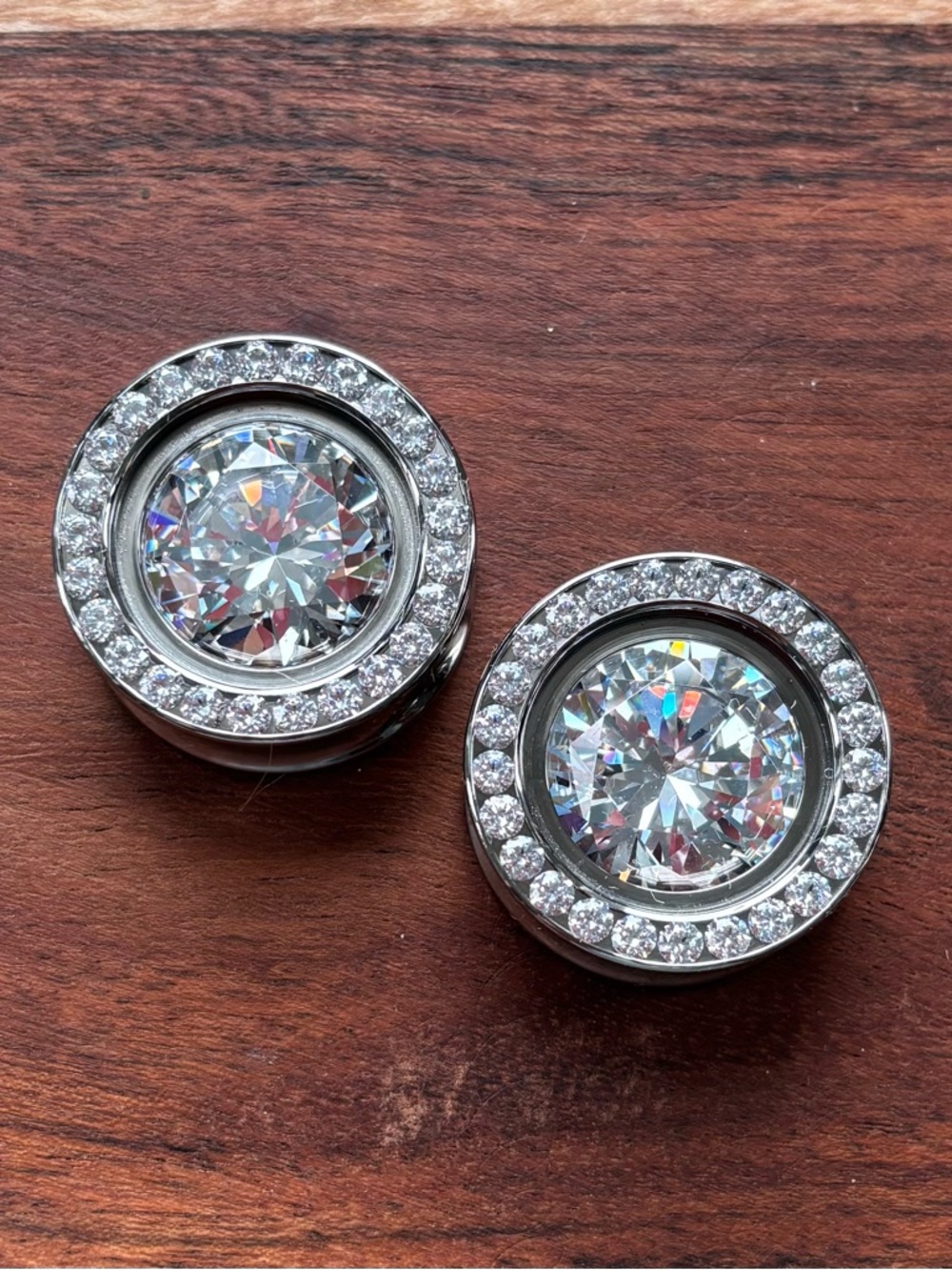 Stainless Steel Clear Double Crystal Ear Plugs Flesh Tunnels - 25 mm 1” Gauge